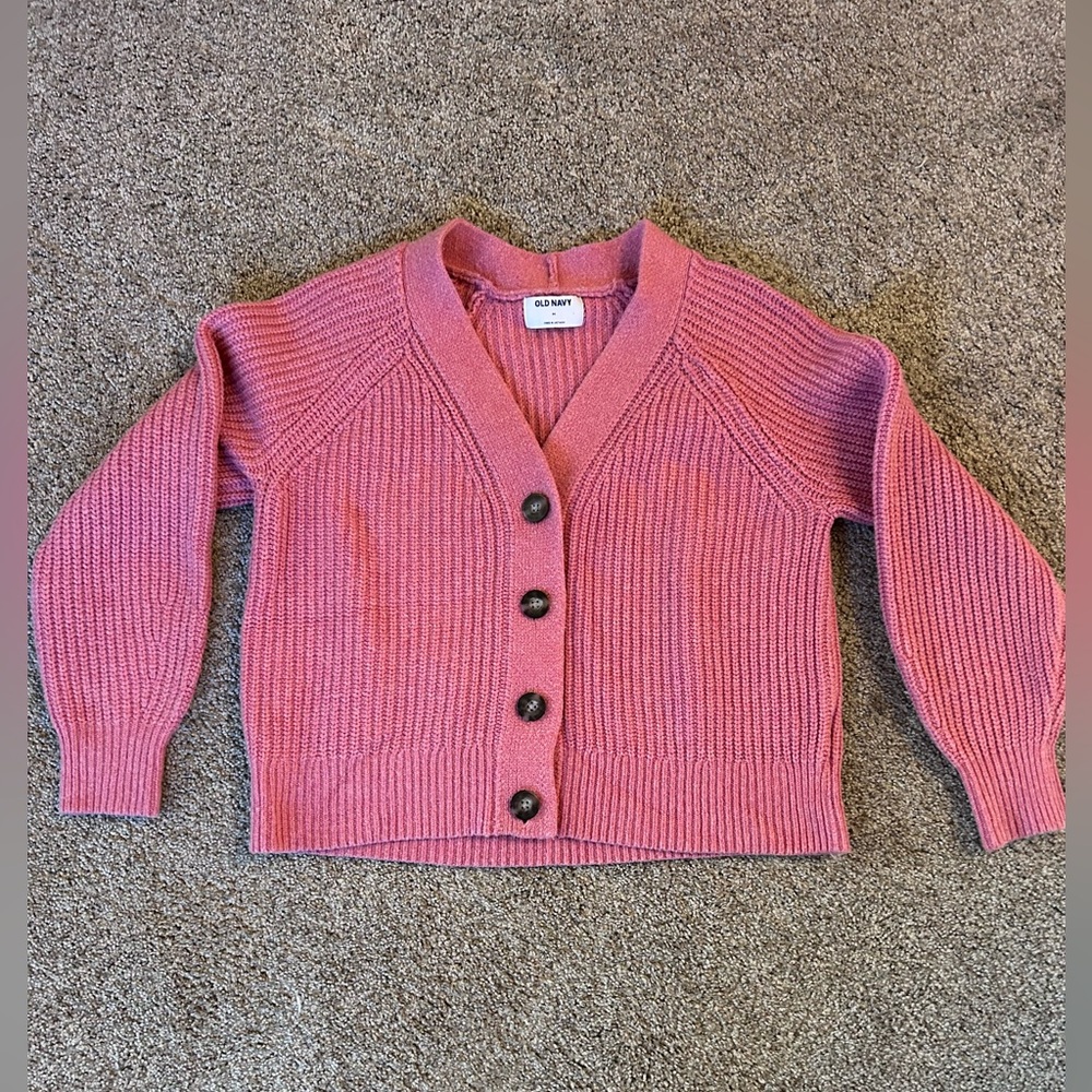 Old Navy Pink Ribbed Button-Front Cardigan Sweater